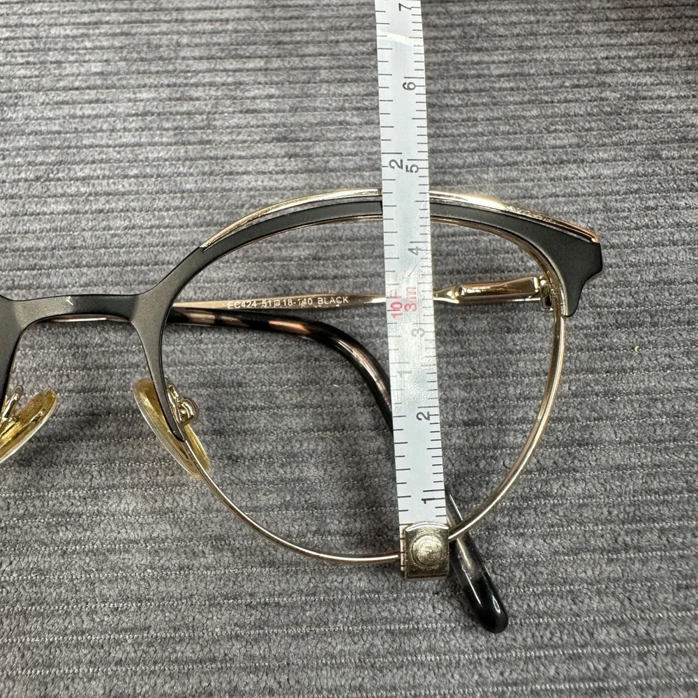 Enchant EC424 Black Gold Cat Eye Y2k Eyeglasses Frames 51-18-140 Metal Tortoise